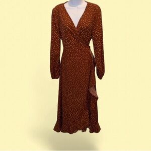SHEIN Chocolate Long Sleeve Polka Dot Dress